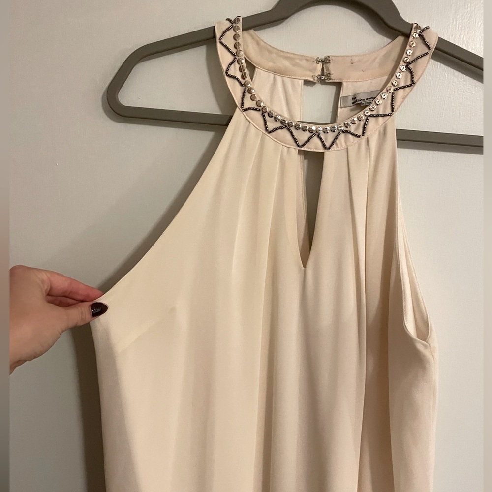 High Neck Beaded Cream Dress